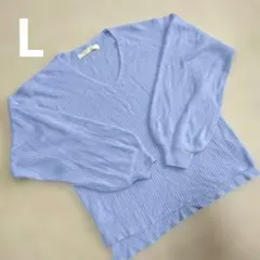 ❝Lunacion ❞Vネック リブニット Lサイズライトブルー