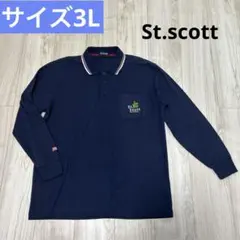 3L St.scott ポロシャツ 長袖 ニット 刺繍 ゴルフ 袖ロゴ