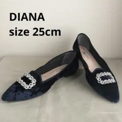 ダイアナ パンプス ベロア ビジュー フラット 25cm ネイビー 美人百花掲載のサムネイル