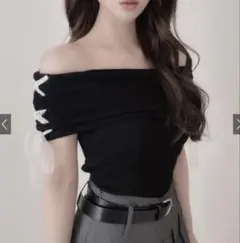【GRL♡新品タグ付き】サイドレースリボンオフショルダーニットトップス