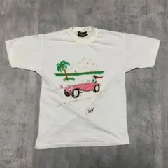 BOSS ヴィンテージ シングルステッチ Tシャツ イラスト 海 車 犬 白