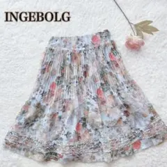 インゲボルグ　INGEBOLG 花柄 水彩画 膝丈スカート ピコフリル 総柄 M