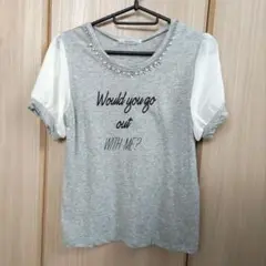 ナイスクラップ ビジュー付きトップス 袖シースルー 半袖 Ｔシャツ