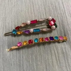 y2k カラフルビジューデザイン　ヘアピンセット