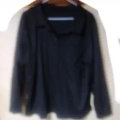 レディースブラック 長袖ポロシャツ 胸ポケット付き