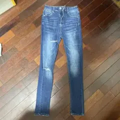 ダメージ加工 スキニーデニム ダークブルー