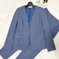 【洗える！】PLST リネン混合 パンツスーツセットアップ ノーカラージャケット