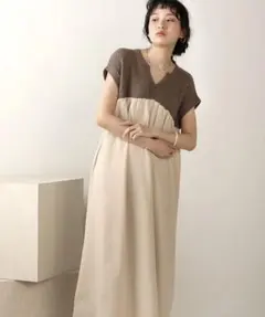 新品タグ付き Bab ニット布帛コンビワンピース
