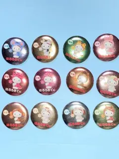 ハローキティ　干支缶バッジ 12個セットシール付き