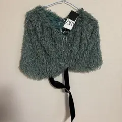 ZARA フェイクファー ボレロ ケープ グリーン
