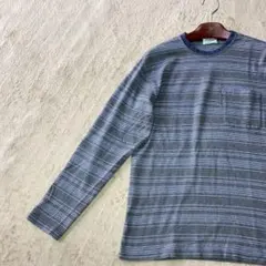 ★クロコダイル 長袖ボーダーカットソー M グレー他 胸ポケット 綿100