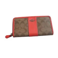 コーチ　サーモンピンク　長財布　レザー　シグネチャー