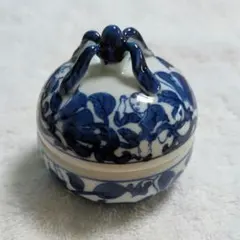景徳佳洋 染付 唐子文 蓋物 香合 印泥入れ 小物入 茶道具 新品未使用