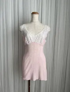 古着　Europe white pink lace camisole