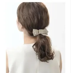 新品　神戸ヴァンテーヌヘアバレッタMサテンリボン　べージュ