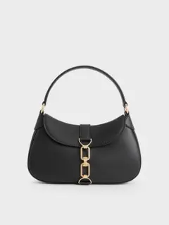 CHARLES & KEITH アガサチェーンアクセントホーボーバッグ ブラック