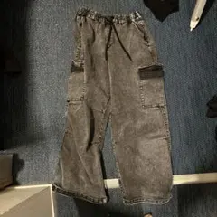 グレー カーゴパンツ ゴムウエスト