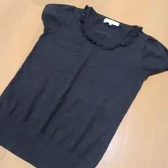 M-PREMIER　 フリル付き黒ニット 36　2分袖