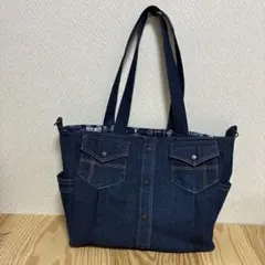 デニムリメークトートバッグ 大容量 ボタン付き