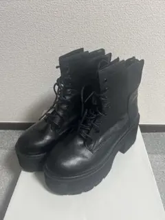 ブラック 厚底 レースアップブーツ チャンキーヒール 1回のみ着用