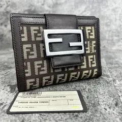 FENDI ズッカ柄 レザー×キャンバス 二つ折り財布 エフイズロゴ