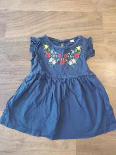 花柄刺繍 ネイビー ワンピース チュニック　90