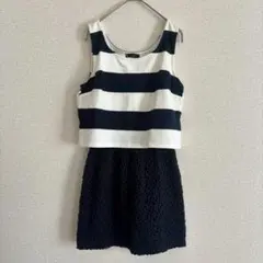 新品タグ付 リエンダ 花柄レース ボーダー タンクトップ ワンピース Ｓ マリン