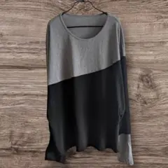 大きいサイズ　グレーとブラックの2トーン長袖ニットカットソー