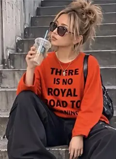 ロゴプリント 長袖カットソー オレンジ