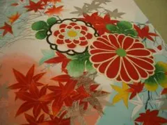 古布洗い張り着物生地はぎれ紅葉と鶴　116㎝　着物生地リメイクハンドメイド