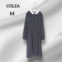 コルザ　ロングフレアワンピース　ドット柄　レース　ブラック　M