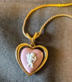 値下☆ハート型カメオデザインペンダントネックレスポーチ付き