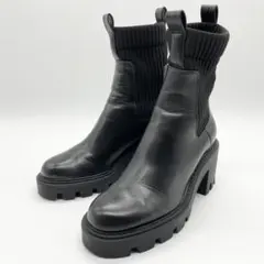 ZARA ザラ ソックスブーツ サイドゴア トラックソール レザー 黒 35