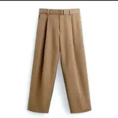 ザラ プリーツパンツ ストレート リラックス ブラウン Mサイズ