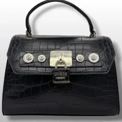 GUESS ゲス　ハンドバッグ　クロコ型押し　ブラック　黒　南京錠　371