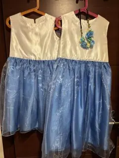 青と白のフローラルドレス 姉妹お揃いで^_^ 120 140