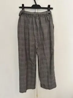 グレー系チェック ワイドパンツ ベルト付き