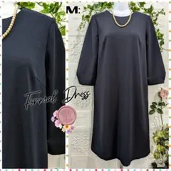 M：美品★フォーマル ワンピース★ストレッチ・紺 ダークネイビー