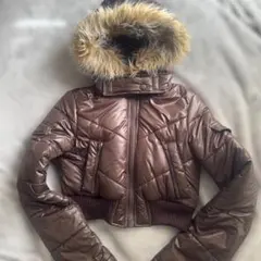 00s y2k ファー 中綿ジャケット 2way 微光沢 短丈 平成 ギャル