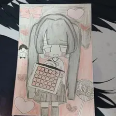 ポストカード　萌え絵　原画　オリジナルイラスト　手描き