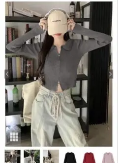 ダブルジップ襟付ニットトップス　dr589