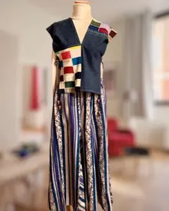 デニムリメイク！ニットパッチワークベスト