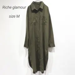 リシェグラマー Riche glamour カーキ 長袖ロングシャツワンピ M