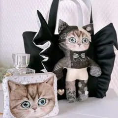 r*e様 コヤンイサムチョン♡ 着ぐるみサバネコちゃんのブラックデニムトートバッ