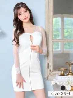 デイジーストア♡チェーンネックフロントジップレース袖タイトミニドレス　Mサイズ