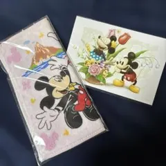 ミッキー ミニー タオル 約20cm x 20cmとポストカードいずれも非売品