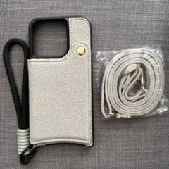 レザー風iPhone15Proケース ストラップ付き