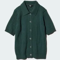 美品 UNIQLO ユニクロ リブポロカーディガン グリーン M