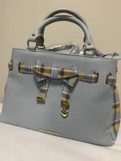 Samantha Vega水色 チェック柄リボン付きショルダーバッグ