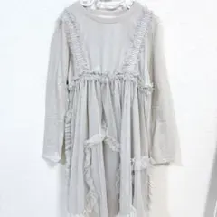 美品 【130-140】H&M グレー フリル付き 長袖 ワンピース シンプル